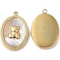 Ion Plating 304 Stainless Steel Oval Bear Charm Pendant