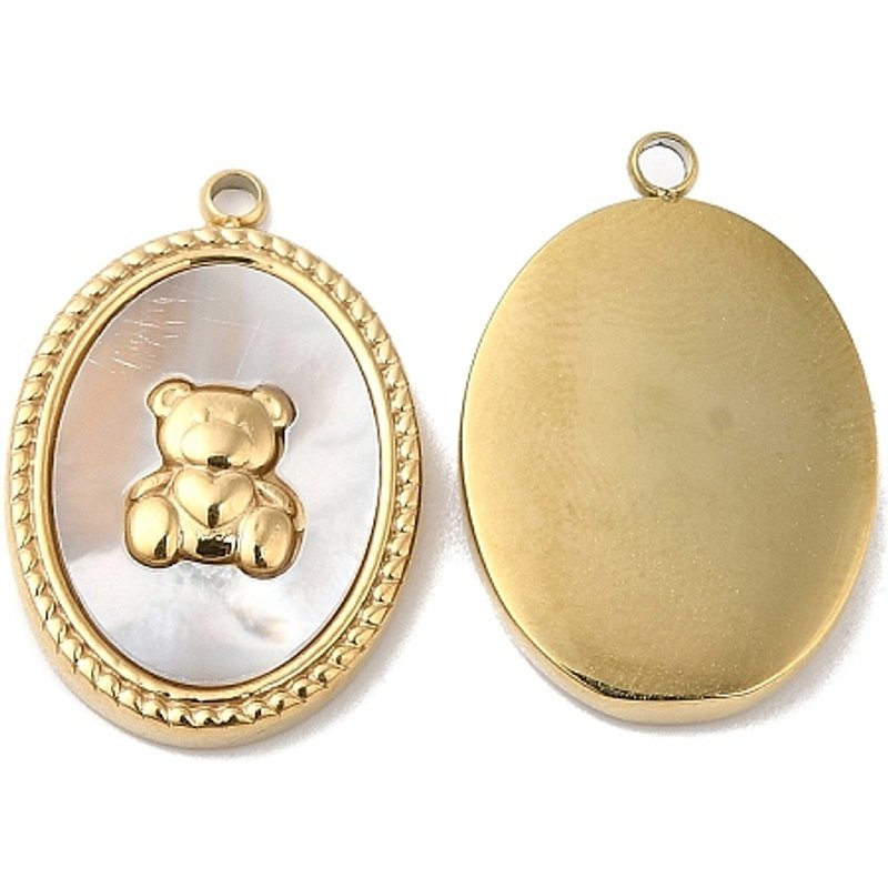 Pendentif Ovale avec Charme Ours en Acier Inoxydable 304 — Breloques et pendentifs