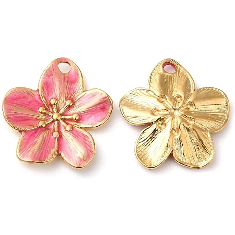 Pendentif en Émail de Fleur en Acier Inoxydable 304 en Rose Profond — Breloques et pendentifs