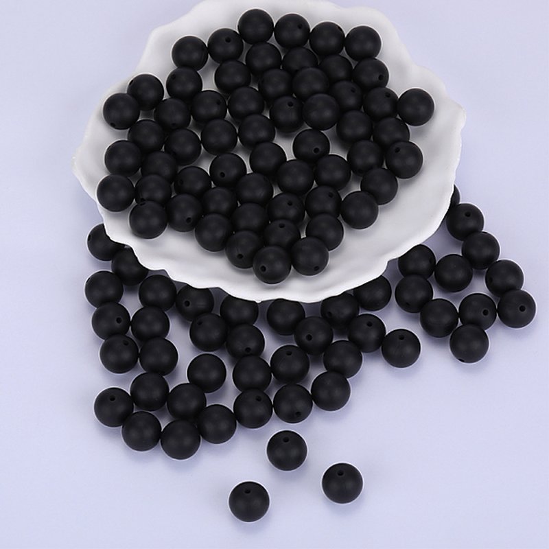 Round Silicone Focal Beads, Black, 15mm Diameter, 2mm Hole — Jewelry Beads
