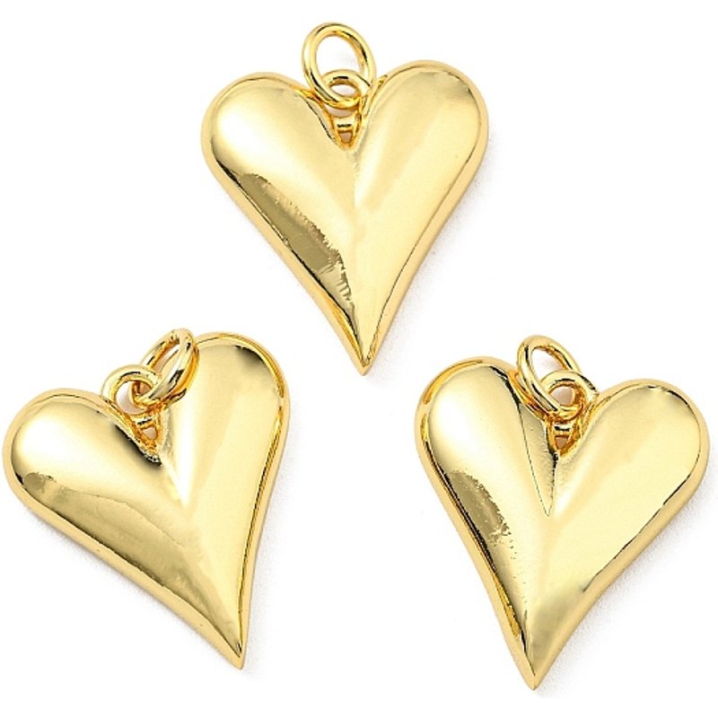 Brass Heart Charm Pendant with Jump Ring, 18K Gold Plated — Charms & Pendants