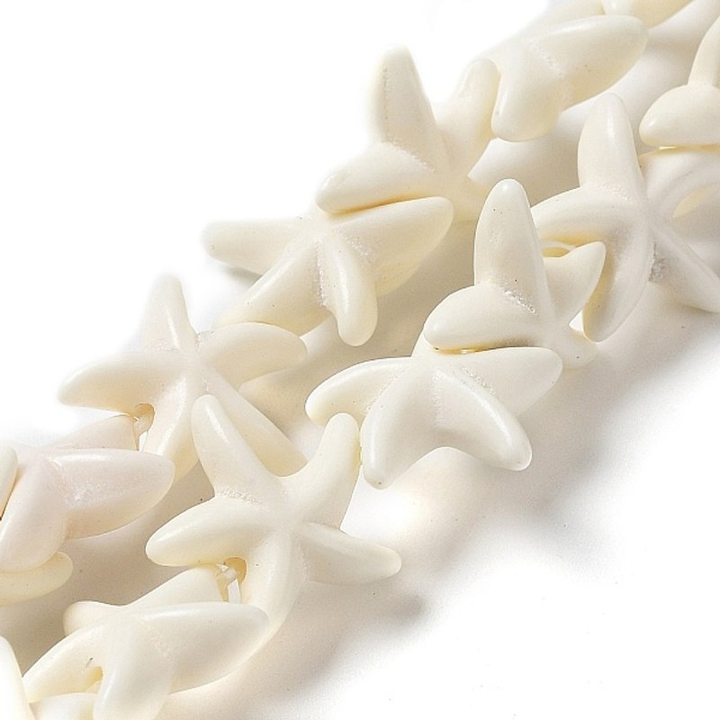 Synthetic Turquoise Dyed Beads Strands with Starfish and Floral Design — Jewelry Beads