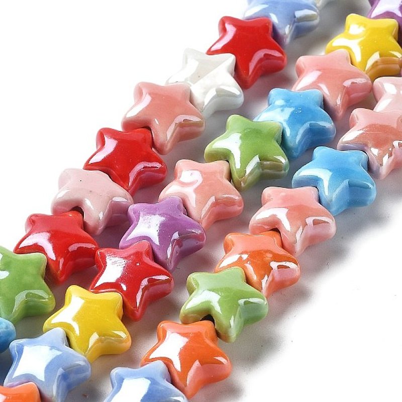 Handmade Porcelain Star Beads Strands, Mixed Colors, 28pcs — Jewelry Beads
