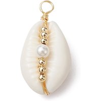 Natural Cowrie Shell Copper Wire Wrapped Pendants with Beads — Charms & Pendants