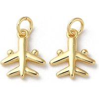 Brass Airplane Charm with Jump Ring, 18K Gold Plated