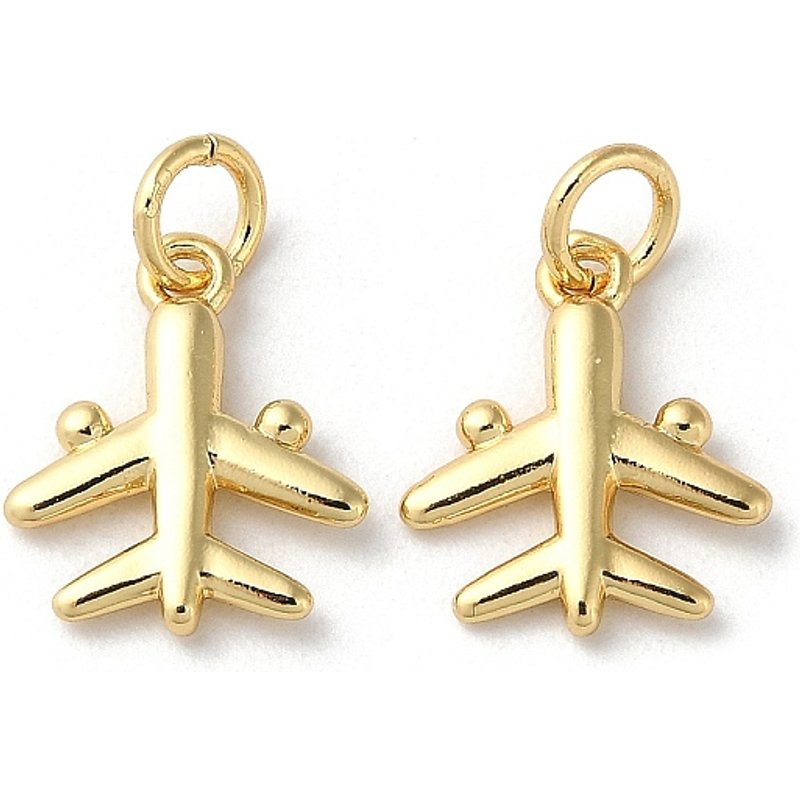 Brass Airplane Charm with Jump Ring, 18K Gold Plated — Charms & Pendants