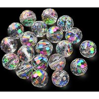 Half Rainbow Plated Glass Beads, Faceted Round, Clear, 10x9mm — Jewelry Beads
