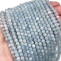 Natural Aquamarine Beads Strands, Faceted Round, 4mm, 15.55 inch
