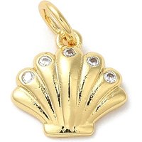 Rack Plating Brass Sea Shell Charm with Clear Cubic Zirconia — Charms & Pendants