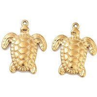 Ion Plating 304 Stainless Steel Sea Turtle Charms, Gold Plated