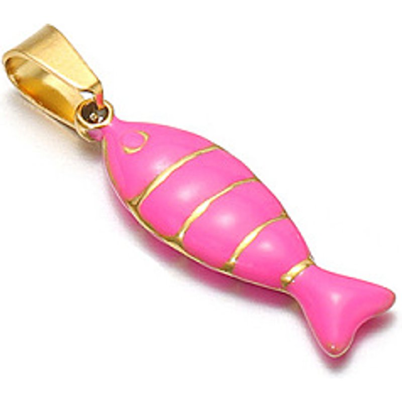 Pendentif Sardine en Acier Inoxydable avec Émail en Rose Foncé — Breloques et pendentifs