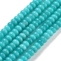 Natural White Jade Beads Strands, Dyed Rondelle, Cyan, 8x5mm