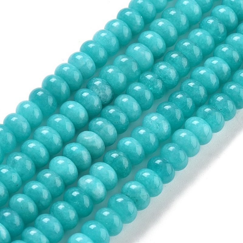 Brins de perles de jade blanc naturel, teint, rondelle, cyan, 8x5mm — Perles à bijoux
