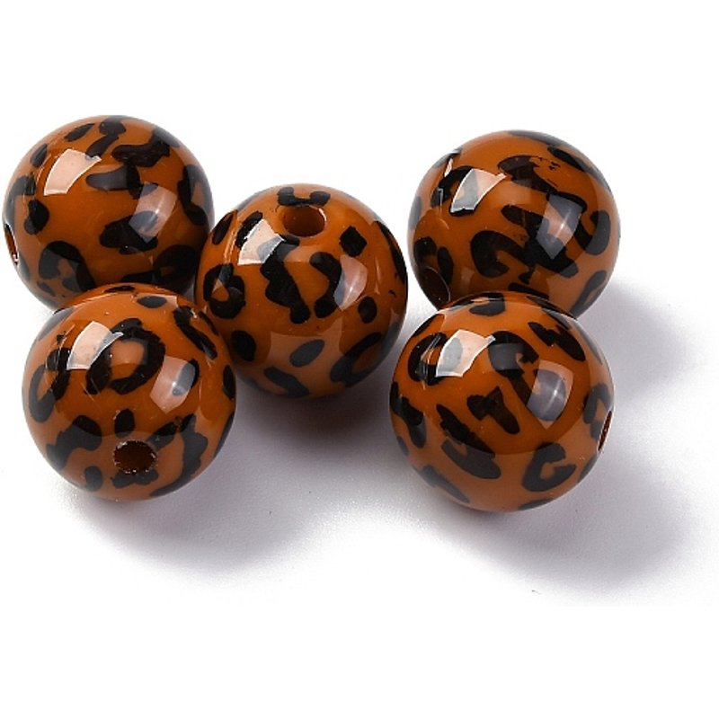 Opaque Acrylic Round Beads with Leopard Print, Saddle Brown — Jewelry Beads