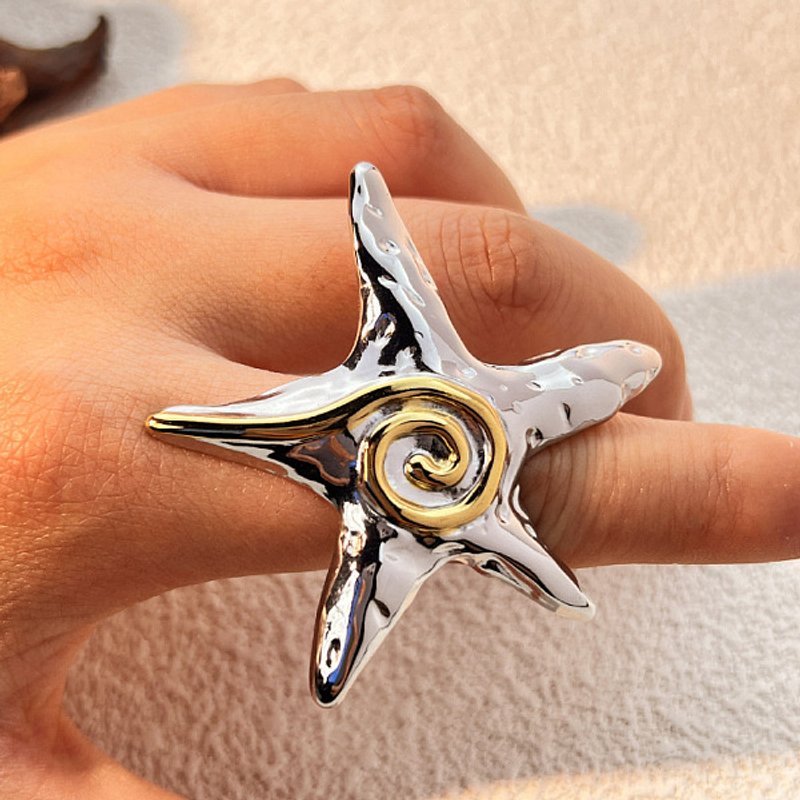 Bagues déclaratives en acier inoxydable 304 Starfish pour femmes — Bijoux fantaisie