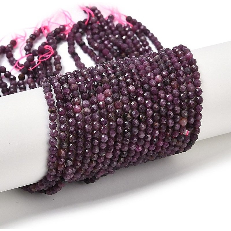 Natural Ruby Beads Strands, Round Faceted, 3-3.5mm, 120pcs — Jewelry Beads