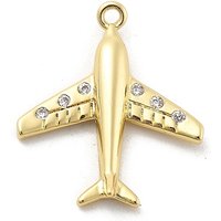 Brass Micro Pave Airplane Charms with Clear Cubic Zirconia — Charms & Pendants