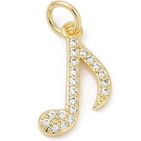 Charms en Zircon Cubique Pave en Laiton, Note Musicale, Plaqué Or 18K
