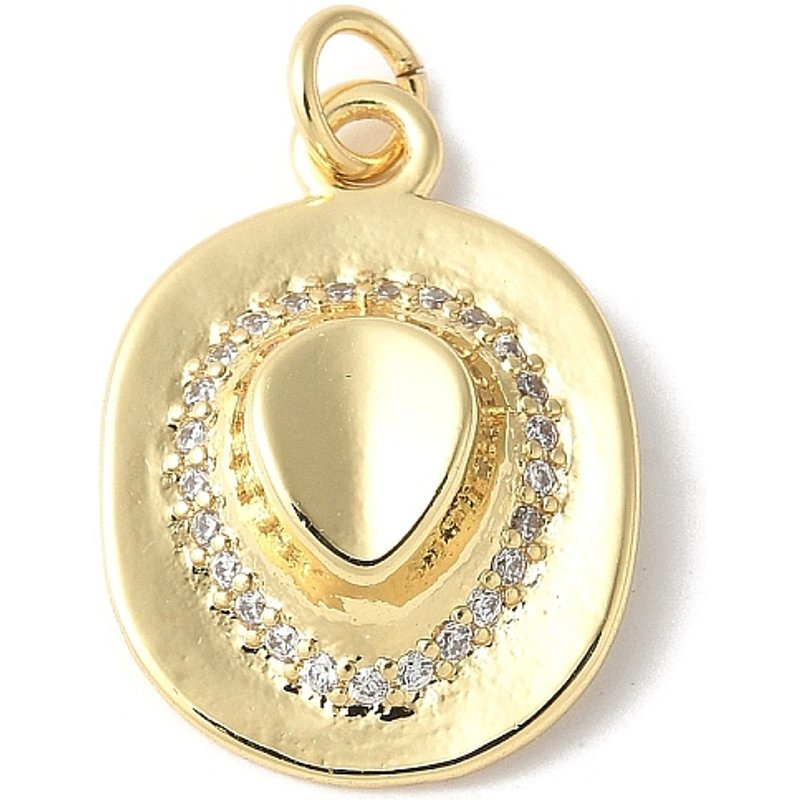 Brass Micro Pave Clear Cubic Zirconia Cowboy Hat Pendant — Charms & Pendants