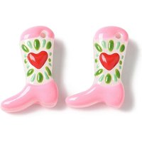 Handmade Lampwork Enamel Beads, Pink Boot with Heart