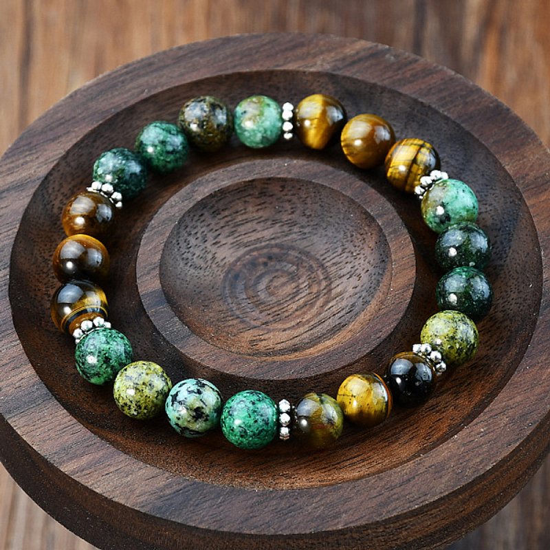 Black Stone, African Turquoise & Tiger Eye Beaded Stretch Bracelet — Bracelet Women