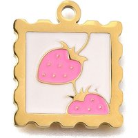 304 Stainless Steel Square Pendant with Strawberry Charm — Charms & Pendants