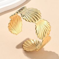 304 Stainless Steel Shell Cuff Bangles for Women, 14K Gold Plated — Bracelet Women