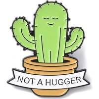 Not A Hugger Enamel Pin, Black Cactus Design