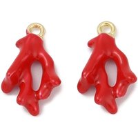 Alloy Enamel Coral Branch Charm Pendant in Golden and Red
