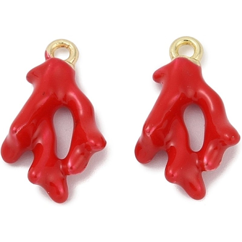 Pendentif en Émail en Alliage, Charme de Branche de Corail en Doré et Rouge — Breloques et pendentifs
