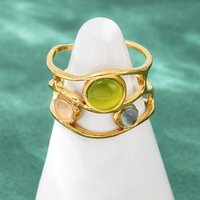 Bague Cuff en Acier Inoxydable 304 avec Pierre Précieuse, Dorée, 13mm — Bijoux fantaisie