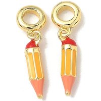 Brass Gold Enamel Pencil European Dangle Charms with Large Holes — Jewelry Beads
