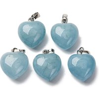 Natural Aquamarine Heart Pendants with Platinum Tone Brass Findings — Charms & Pendants