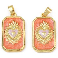 Pendentifs en Émail de Laiton avec Charms Cœur Sacré, Rectangle Doré — Breloques et pendentifs