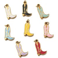 304 Stainless Steel Enamel Boot Charms with 18K Gold Plating — Charms & Pendants
