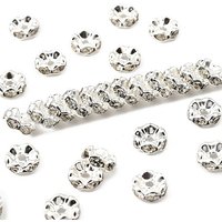 Perles Intercalaires en Laiton avec Strass, Bord Ondulé, Plaqué Argent