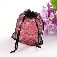 Sacs-cadeaux en organza avec cordon, noir, 12x10cm