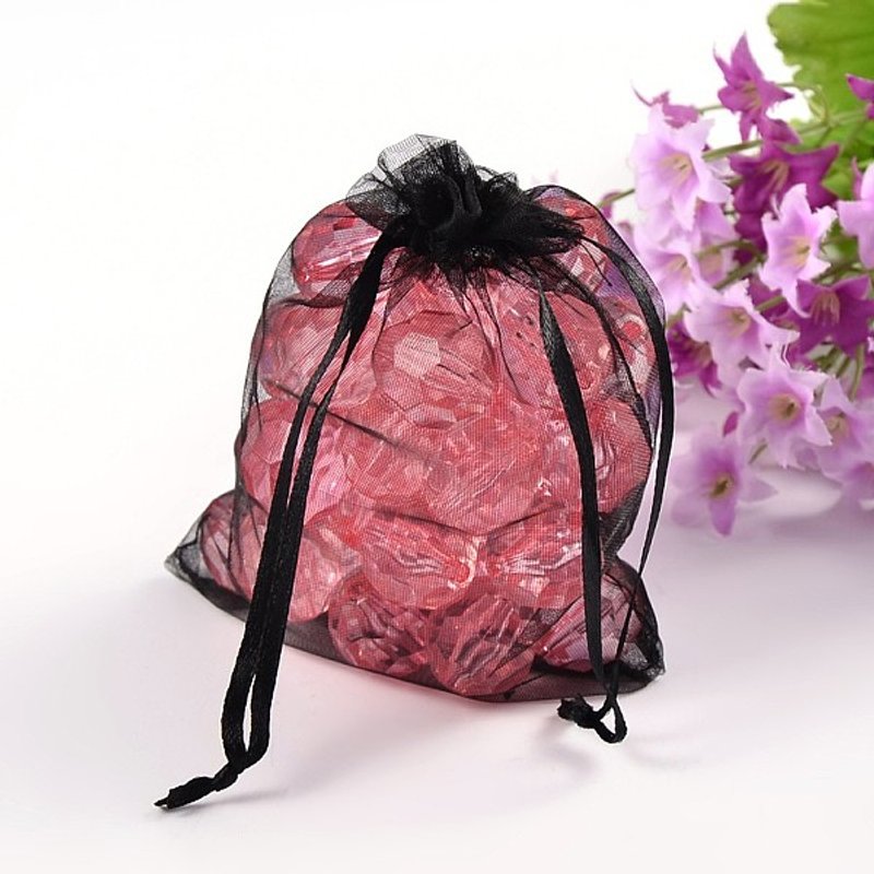 Organza Gift Bags with Drawstring, Black, 12x10cm — Jewelry Display & Storage