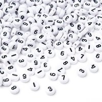 Opaque Acrylic Number Style Beads, Flat Round, White, 3500pcs — Jewelry Beads
