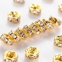 Perles Intercalaires en Laiton Grade A avec Strass, Plaqué Or, Sans Nickel — Perles à bijoux