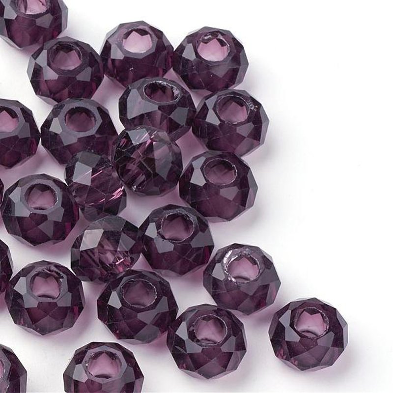 Perles Européennes en Verre, Rondelle, Indigo, Grand Trou, 14x8mm — Perles à bijoux