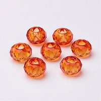 Perles Européennes en Verre, Rondelle, Orange Foncé, Grand Trou