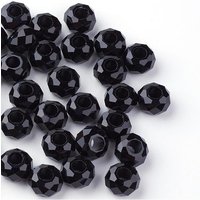 Perles Européennes en Verre, Rondelle, Grand Trou, Noir, 14x8mm