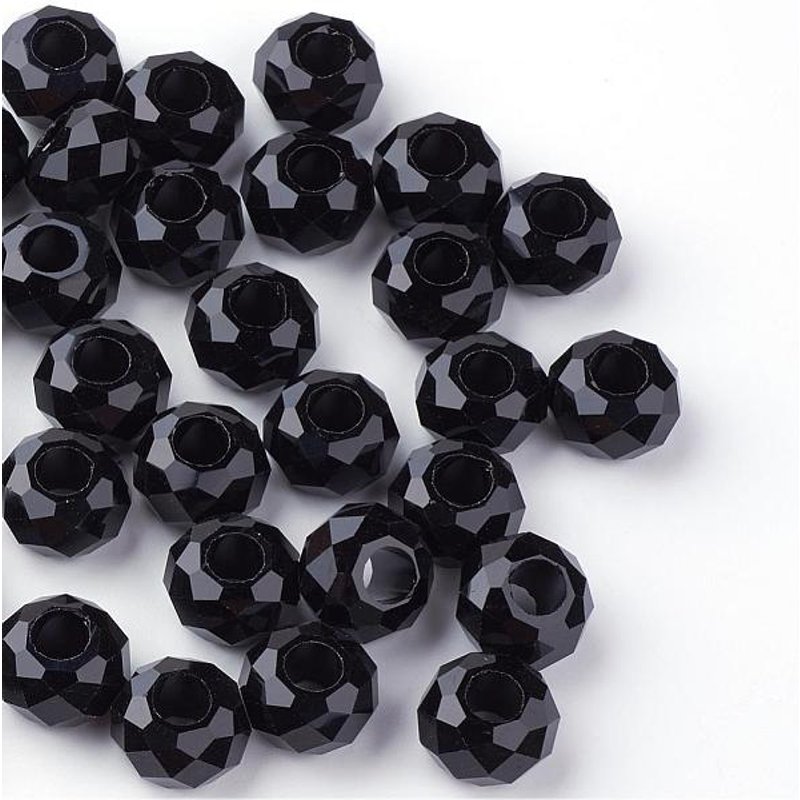 Perles Européennes en Verre, Rondelle, Grand Trou, Noir, 14x8mm — Perles à bijoux