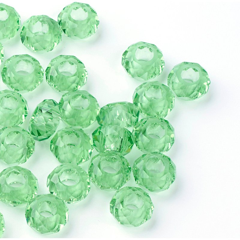 Perles Européennes en Verre, Rondelle, Vert Clair, Grand Trou — Perles à bijoux