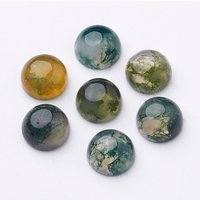 Cabochons en agate mousse naturelle, demi-rond/dôme, vert de mer 8x4mm — Pierres précieuses en vrac