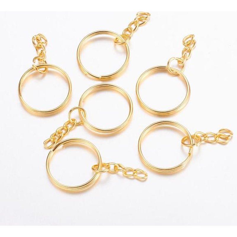 Iron Split Key Rings with Curb Chains and Keychain Clasp Findings — Jewelry Findings