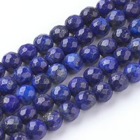 Brins de perles en lapis-lazuli naturel, ronds facettés, bleu nuit — Perles à bijoux