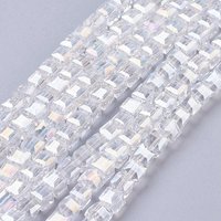 Electroplate Glass Beads Strands, AB Color Plated, Faceted Cube