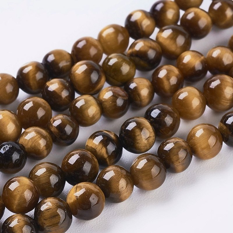 Fils de perles en œil de tigre naturel, ronds, couleur or, 4mm — Perles à bijoux